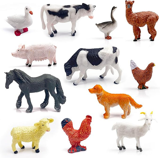 SpriteGru 12 Farm Animal Figurines for Kids, Plastic Animal Toys Tiny Portable Farm Creature Figures Playset Montessori Toys Educational Game for Homeschool Preschool Toddler Kids