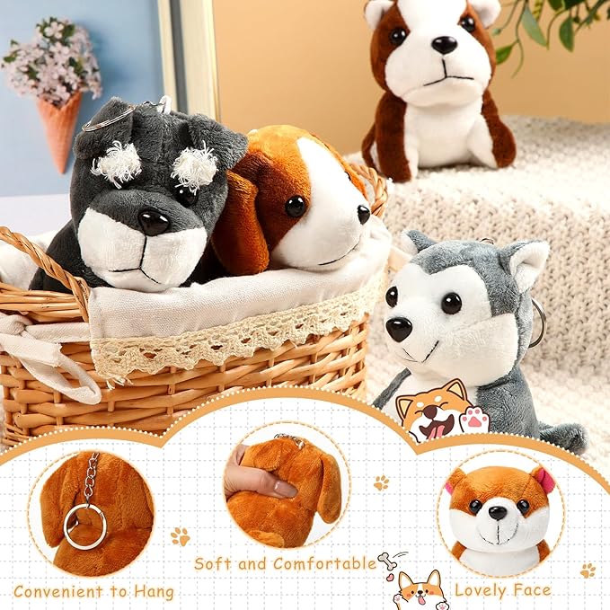 Sumind 9 Pcs 4" 5" Mini Plush Stuffed Dog Party Favor Small Puppy Stuffed Animal Bulk Soft Toy Doll Cute for Kids Gift Graduation Stocking Stuffers Baby Shower Birthday (Vibrant Puppy)