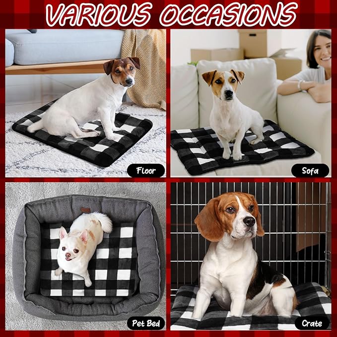 2 Pack Self Warming Cat Mat Self Heating Pad Bed Reversible Machine Washable Reflects Body Heat Warm Thermal Pet Pad Crate Blanket for Feral and Indoor Cat (Black, White,22'' X 18'',Plaid)