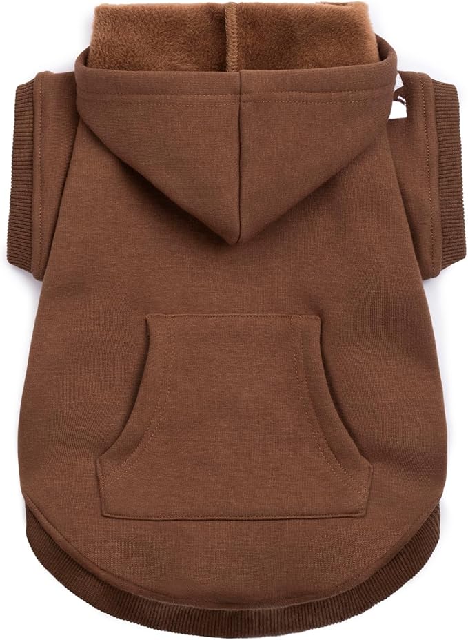 Koneseve Dog Hoodie & Cat Sweater, Warm Fleece Hooded Soft Winter Sweatshirt for All Breeds, Cozy Pet Clothes, Brown, 2XL