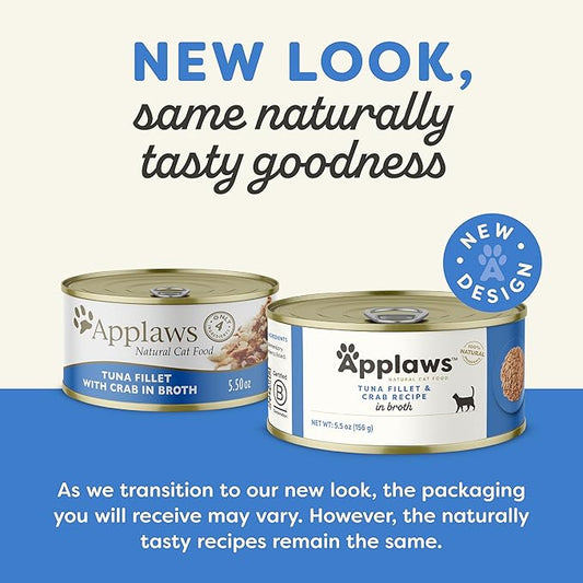 Applaws Natural Wet Cat Food in Broth, Limited and Natural Ingredients, High Protein with No Artificial Additives, Fish Selection Variety Pack in Broth (12 x 5.5oz Cans)