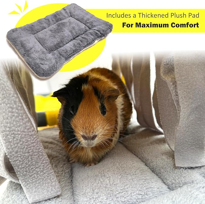 Guinea Pigs Bunk Bed,Hammock Loft Cot with Fleece Forest Hideout and Plush Mat for Small Animals - Rabbits,Chinchillas, Ferrets (Large)