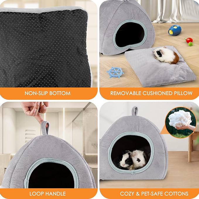 Guinea Pig Hideout - Guinea Pig Bed, Bunny Hideout, Rabbit Bed, Ideal Bed for Small Pets, Tent Shape, Grey
