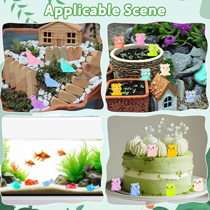 400 Pack Glowing mini Resin Animals - in The Dark Tiny Miniature Figures Ornaments Duck Puppy Baby Dinosaur Baby Dolphin Capybara - for Miniature Landscape Dollhouse Aquarium Garden Accessories