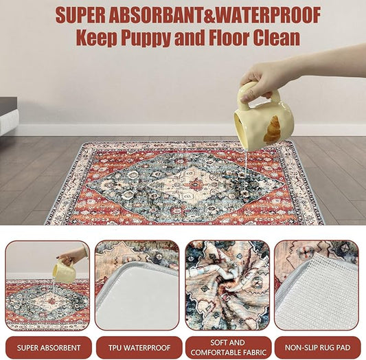 Washable Pee Pads for Dogs, (2 Pack, 36"x42") Upgrade Reusable Puppy Pads with Non-Slip Rug Pad, Super Thickening Absorbent Leakproof Dog Traning Pads Whelping Pad for Dogs, Doggie(Red-2)