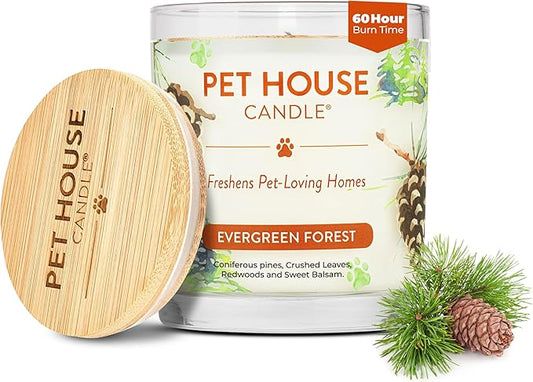 One Fur All Pet House Christmas Candles, Long Lasting, Clean Burning, Soy Wax Scented Candles for Pet Odor, Evergreen Forest