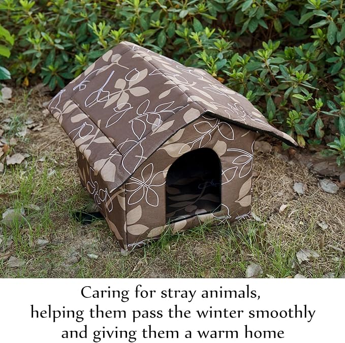 Soaoo 3 Pcs Cat Houses for Outdoor Stray Cats Shelter Weatherproof Outside House Indoor Foldable Pet Cave with Tent Stakes for Wild Animal Dogs(Leaves Style)