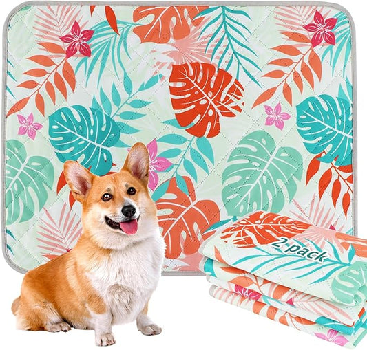 BVAGSS Washable Pee Pads for Dogs, 2 Pack Reusable Leakproof Puppy Wee Wee Pad, Non-Slip Waterproof Pet Training Pads, Super Absorbent Whelping Pads XH081 (Green Palm Leaves, 36X36 Inch (Pack of 2))