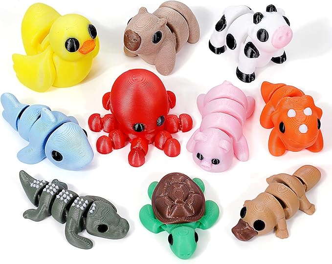 10PCS Mini Animals Set, 3D Printed Little Animals Articulated Flexible Fidget Toy, Mini Animal Figurines Toy, 3D Printed Cute Animal Toys Home, Office, Executive Desk for Christmas Decoration