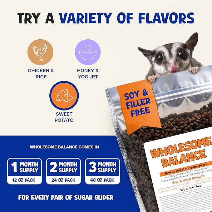 Wholesome Balance Sugar Glider Food - Sweet Potato | 1.5 lbs of Premium Dense Food for Sugar Gliders and Small Animals - 2 Months Supply