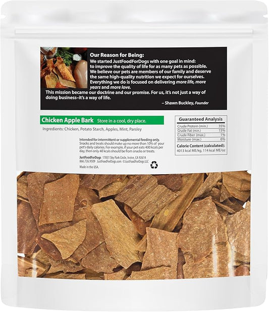 JustFoodForDogs Healthy Dog Treats, Limited-Ingredient, Chicken Apple Bark, Made in The USA, 5 oz