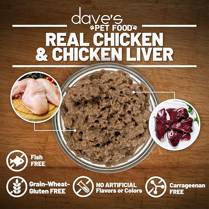 Dave's Pet Food Grain Free Wet Cat Food (95% Chicken & Chicken Liver Pate), Made in Canada Naturally Healthy Canned Cat Food, Added Vitamins & Minerals, Wheat & Gluten-Free, 5.5 oz (24 Pack)