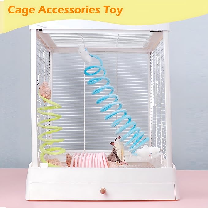 Sugar Glider Toys, Elastic Sugar Glider Climbing Ropes, Hanging Sugar Cage Accessories, Rat Enrichment Climbing Toys, Soft Touch Small Pet Swing Toy (2pcs Blue & Yellow)