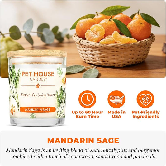 One Fur All Pet House Fall Candles, Long Lasting, Clean Burning, Soy Wax Scented Candles for Pet Odor, Mandarin Sage