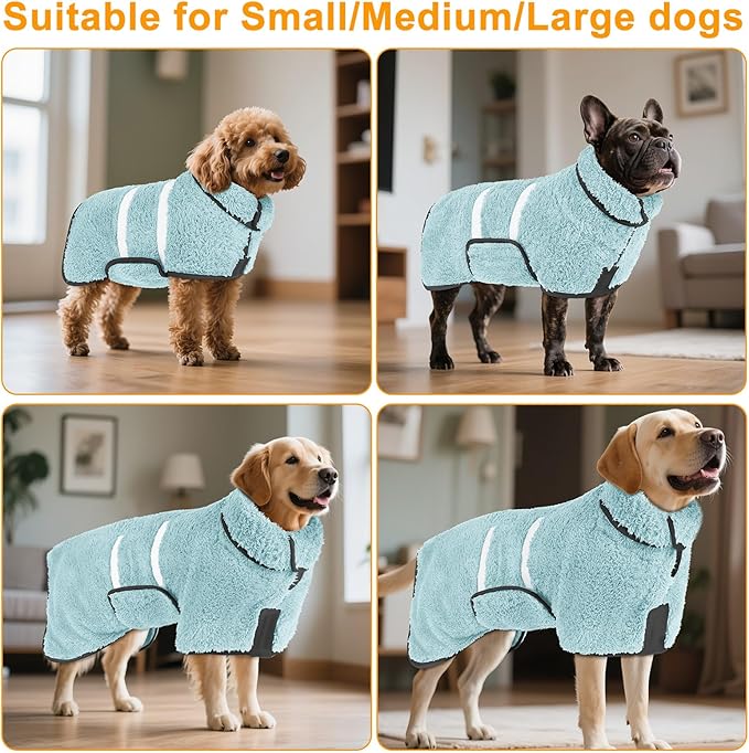 Bienbee Dog Bathrobe, Quick Drying Super Absorbent Dog Robes for After Bath, Warm Keeping Dogs Towel, Dogs Bath Supplies, Light Green M