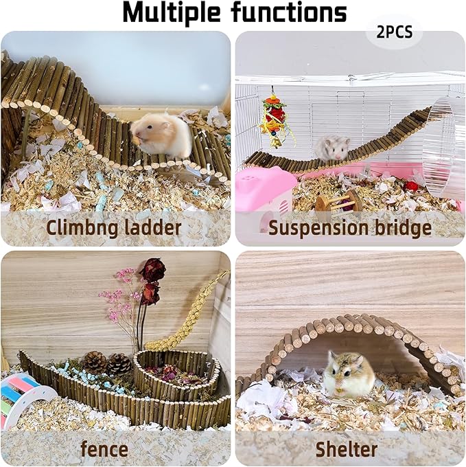 Rat Bendy Long Suspension Bridges Hamster Climbing Ladder Flexible Wooden Bridge for Small Animal Rodents Mouse(2PCS)