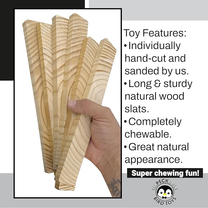 3010 Block Type 10 Natural Long Slat 6-Pack Wood Parts for Parrot Bird for Cage Medium Parrots African Grey Cockatoo Shredding Chew Toy Enrichment Supply