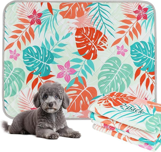 BVAGSS Washable Pee Pads for Dogs, 2 Pack Reusable Leakproof Puppy Wee Wee Pad, Non-Slip Waterproof Pet Training Pads, Super Absorbent Whelping Pads XH081 (Green Palm Leaves, 24X24 Inch (Pack of 2))