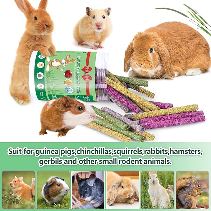 40PCS Rabbit Chew Sticks with Lavender, Timothy Hay, Calendula, Rose,Bunny Chew Toys, Guinea Pig Toys, Chinchilla Toys - Healthy Teeth & Boredom Relief Safe for Small Rodents