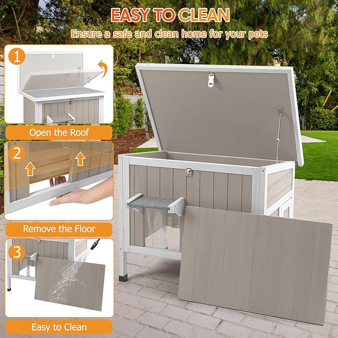 Insulated Cat House Outdoor Weatherproof Feral Cat Shelter for Winter, All-Round Foam Insulation Wooden Pet House for Outdoor Cat with Raised Base, Openable Roof (30.7"L x 21.7"W x 25.6"H)