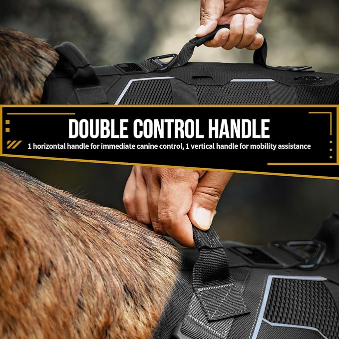 OneTigris Tactical Dog Harness for Large Dogs, Mesh Dog Harness Medium Sized Dog Reflective Dog Vest, Heavy Duty & Breathable Military Dogs Vest with No Pull Buckle