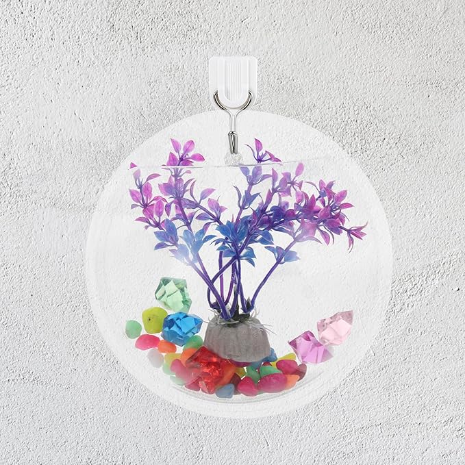 POPETPOP Wall Mounted Fish Bowl : Acrylic Hanging Fish Tanks Transparent Aquarium Wall Plant Pot for Home Decor, 5.89X5.89X2.75in