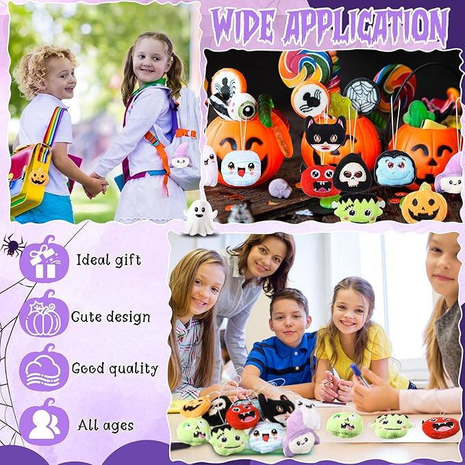 Libima 60 Pcs Halloween Plush Toy Bulk Mini Stuffed Animals Halloween Plush Keychain Set for Trick or Treat Carnival Birthday Party Favors Gifts Classroom Prizes