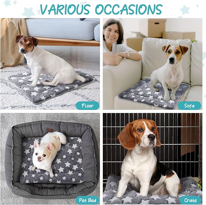 2 Pack Self Warming Cat Mat Self Heating Pad Bed Reversible Machine Washable Reflects Body Heat Warm Thermal Pet Pad Crate Blanket for Feral and Indoor Cat(Star,22'' X 18'')