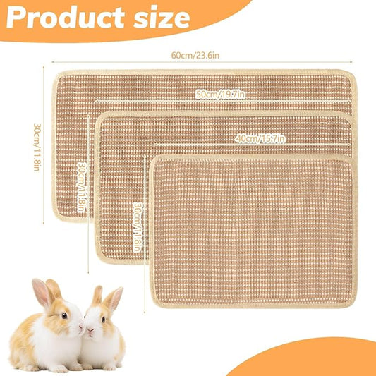 3 PCS Rabbit Scratching Mat, Natural Sisal Bunny Scratch Mat, Guinea Pig Bed Pad, Claws and Teeth Care Rabbit Chew Toys