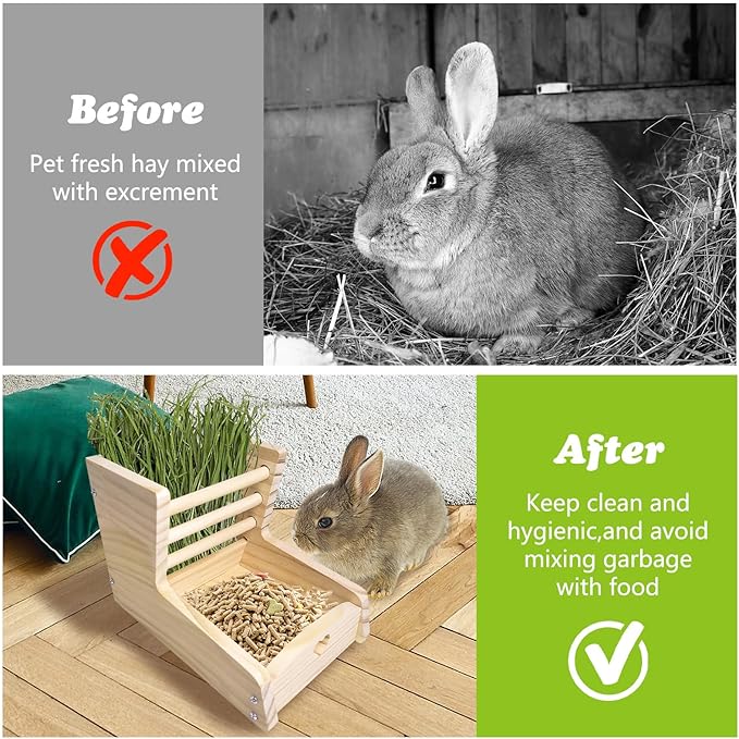 Hamiledyi Small Rabbit Hay Feeder with Wooden Food Feeding Manger Bunny Hay Dispenser Small Animals Grass Holder for Guinea Pig Hamsters Bunny Chinchilla