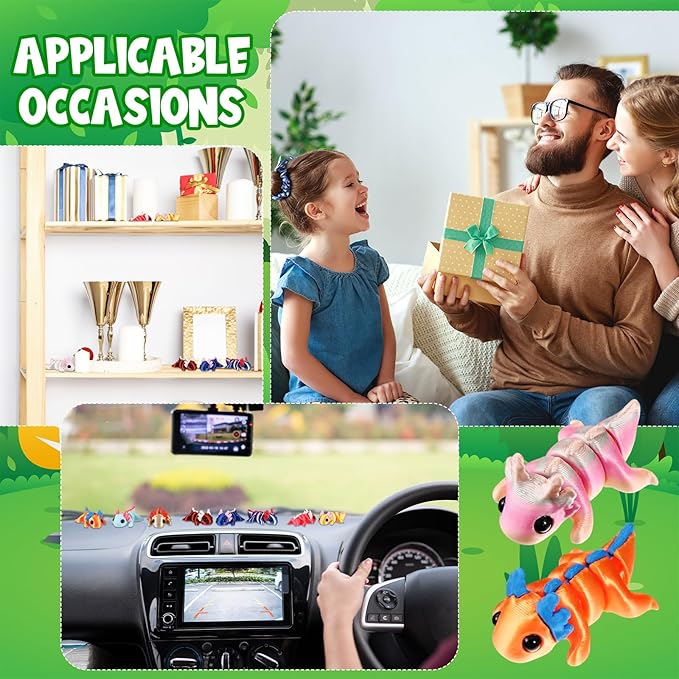 Honoson 24 Pcs 3D Printed Axolotl Fidget Toy 3D Printed Small Animal Toy Flexible Cute Articulating Pet Stress Relief Fidget Toys for Play and Display