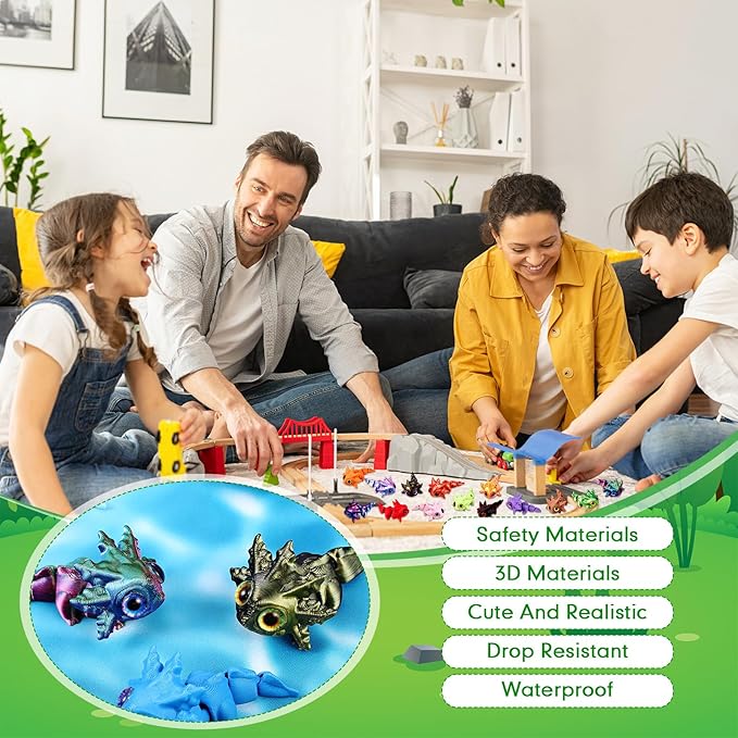 Honoson 24 Pcs 3D Printed Baby Axolotl Fidget Toy 3D Printed Small Animal Toy Flexible Cute Articulating Pet Stress Relief Fidget Toys for Play and Display