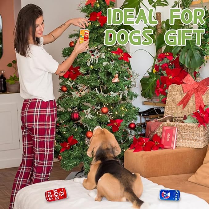 Plush Squeaky Dog Toy - Dog Beer Shape Interactive Chew Toy for Small/Medium/Large Dogs, Stuffed Funny Dog Can Toys, Ideal for Indoor Home Play & Outdoor Activities, Puppy Birthday Gift (3 Pack)