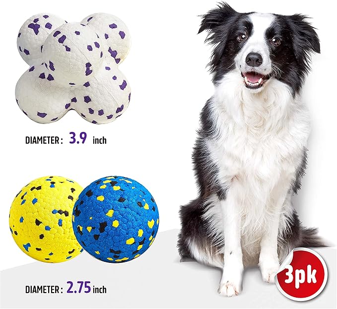 Dog Balls Tennis Ball Toys Dog Toys for Aggressive Chewers Durable Teething Chew Toys Water Toy Fetch Ball for Large Medium Small Dog and Puppies (4 Balls)