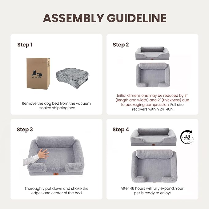 Orthopedic Dog Beds for Medium Size Dogs, Waterproof Egg-Crate Foam Pet Couch Bed with Soft Sides, Non-Slip Dog Sofa with Fleece Removable Washable Cover, 35"L Supportive Pet Sofa, Light Grey