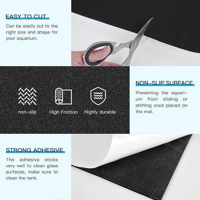22×13 in Aquarium Leveling Mat for Fish Tank Under Tank Foam, 6mm Thick with Adhesive Backing Aquarium Mat Easy to Cut to Protect The Bottom of The Water Stable and Shockproof