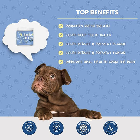 Dog Dental Powder | All-Natural for Teeth Cleaning | Plaque Remover for theeth and Breath freshener | Flavorless, Easy to Use | 3.17 oz - 60 supplys | Smile 2 Life