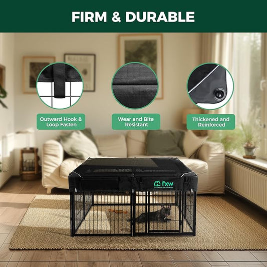 FXW Homeplus Unleashed Indoor Dog Playpen - Stress-Free and Safe Play, Heavy Duty 24 Inch 8 Panels with Playpen Cover for Puppy and Small Dogs, White│Patented
