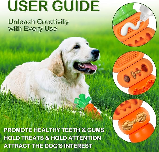 Dog Toys for Aggressive Chewers Bacon Flavored: 7" Tough Dog Chew Bone, Hard Nylon & Rubber Teeth Cleaning Toy, Carrot-Shaped Dog Chew Toy for Large Medium Breed 20-70lbs