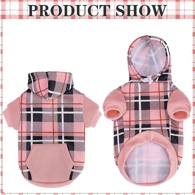 EXPAWLORER Plaid Cat Hoodie - British Style Warm Cat Sweater Shirt with Leash Hole,Pet Clothes Outfits,Winter Coat Apparel for Puppy Cats Girl Boy-Kitten Apparel,Pink L