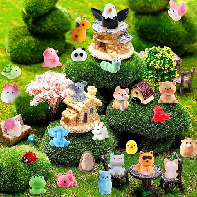 50pcs Mini Resin Animal 50 Styles Tiny Resin Animals Miniature to Hide Little Small Animal Figures Bulk for Holiday Party Favors Bag Fillers Garden Dollhouse Crafts Decor