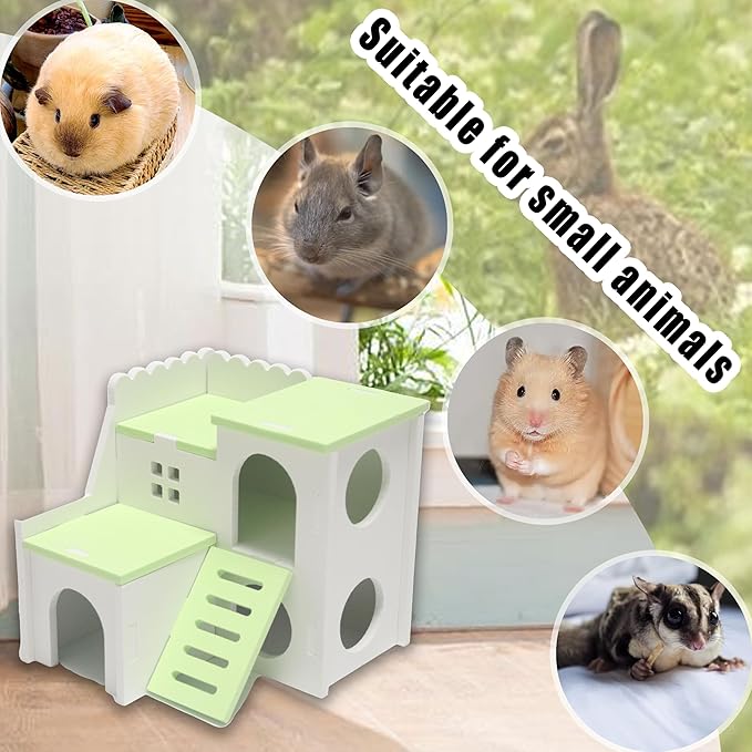Green Large 6.3-inch Cozy Wooden Adventure Cottage - Hideout with Climbing Ladder for Hamsters & Gerbils (for Small Pets) Rodents