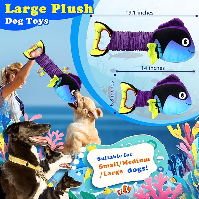 Squeaky Dog Toys for Aggressive Chewers -Suitable for Large Breeds-Chew Toys for Puppy Teething-Dog Toys to Keep Them Busy -Crinkle&Tug of War Play Indoor
