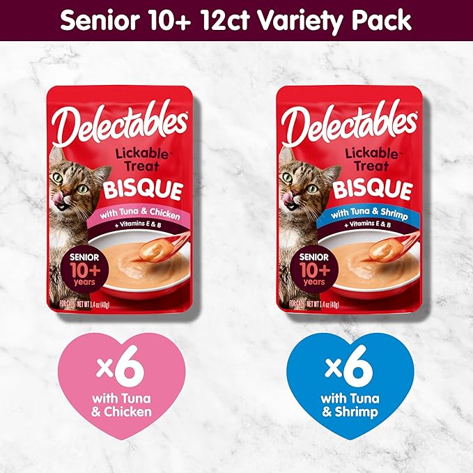 Hartz Delectables Bisque Lickable Wet Cat Treats for Senior Cats, Senior Variety 12 Countt