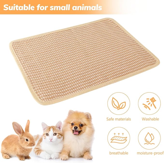 3 PCS Rabbit Scratching Mat, Natural Sisal Bunny Scratch Mat, Guinea Pig Bed Pad, Claws and Teeth Care Rabbit Chew Toys