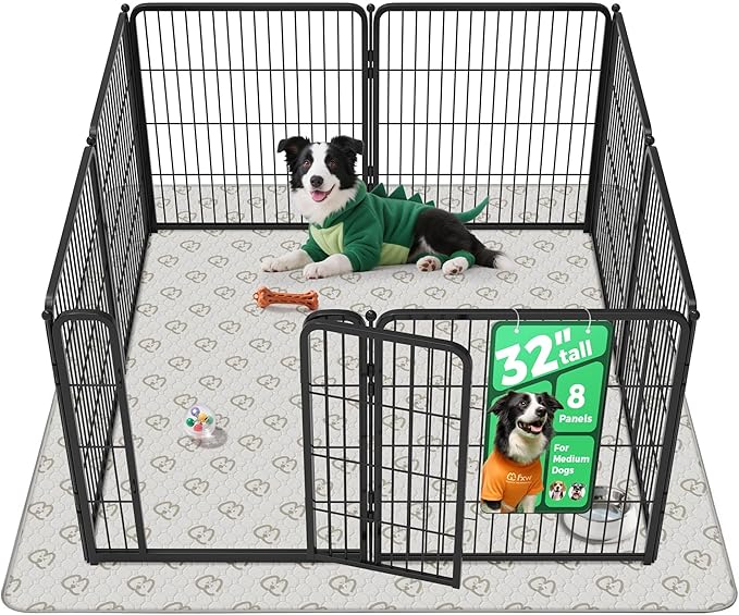 FXW Homeplus Unleashed Indoor Dog Playpen - Stress-Free and Safe Play, Heavy Duty 32 Inch 8 Panels with Washable Pee Pad for Small and Medium Dogs, Black│Patented