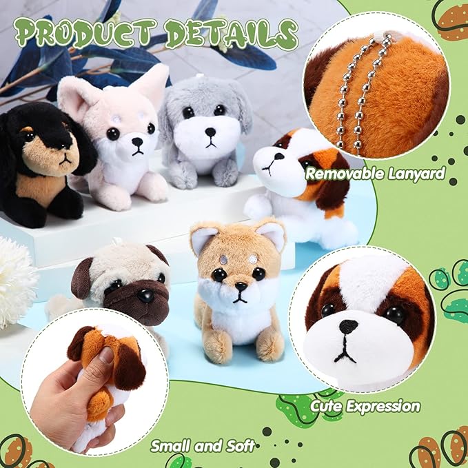 HyDren 6 Pcs Mini Puppy Stuffed Animals Small Dog Plush Bulk Puppies Realistic Cute Dog Toys Soft Plush Adopt a Pet Stuffed Animal Puppy Party Favor for Animal Birthday Party Gifts(Cute Style)