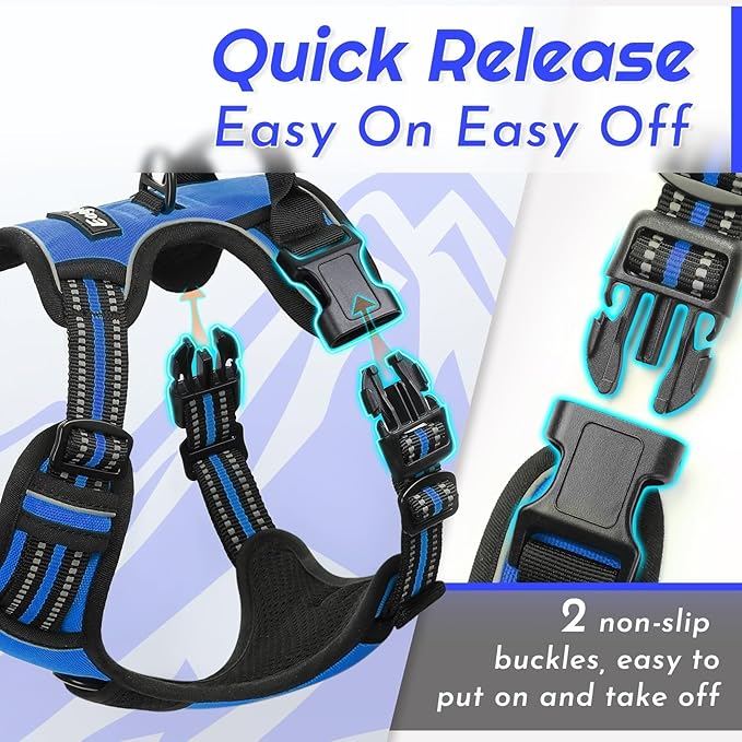 Eagloo Dog Harness Small Sized Dog, No Pull Service Vest with Reflective Strips and Control Handle, Adjustable and Comfortable for Walking, No Choke Pet Harness with 2 Metal Rings, Blue, S