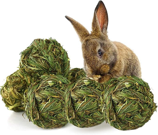 PINVNBY 6 Pack Rabbit Chew Grass Balls,Natural Timothy Woven Bunny Hay Ball Teeth Grinding Activity Play for Hamster Chinchillas Gerbils Guinea Pigs and Other Small Animal