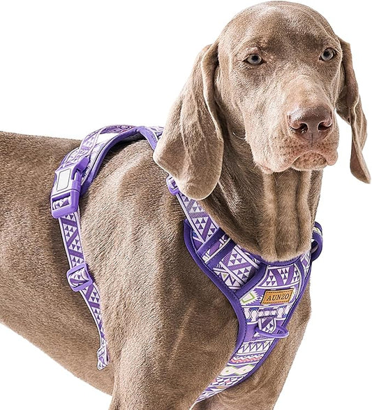 No Pull Dog Harness with 2 Metal D-Rings, Easy on/Off Dog Vest with Neck Buckle, No Need Over Head, Easy Walk Escapeproof No Choke Reflective Breathable, Harness for Large Dogs